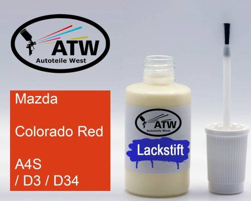 Mazda, Colorado Red, A4S / D3 / D34: 20ml Lackstift, von ATW Autoteile West.